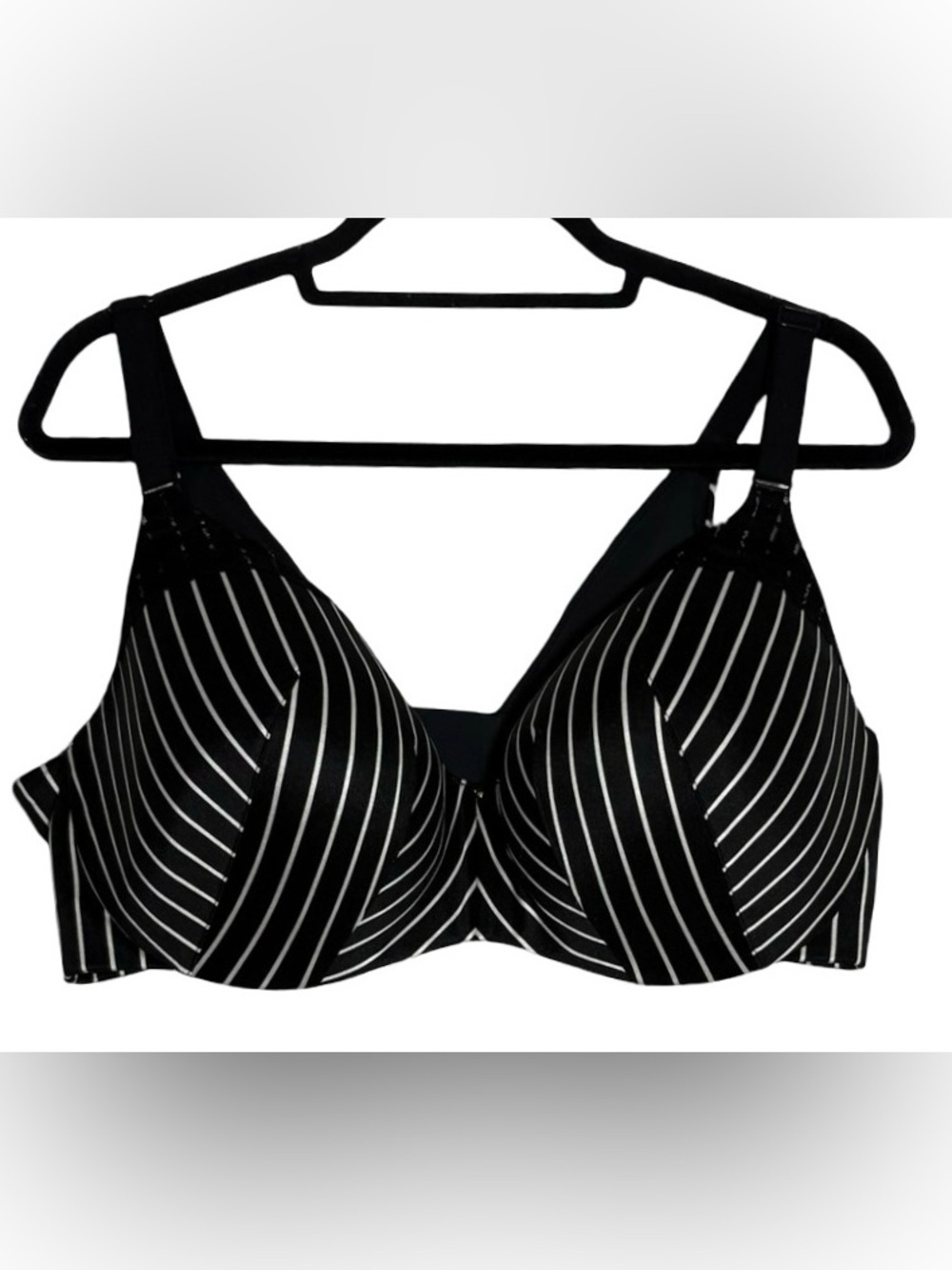 Cacique Black Bra with White Pinstripes